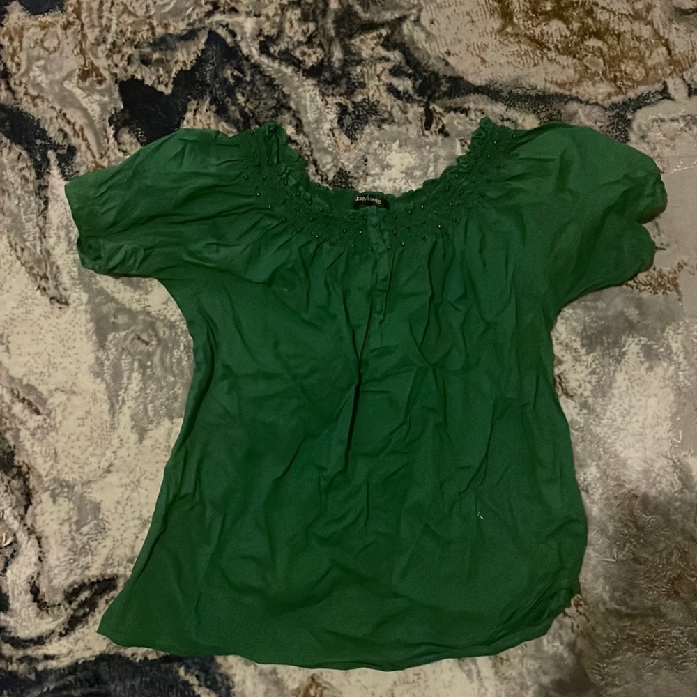 Beaded Green Cotton Blouse